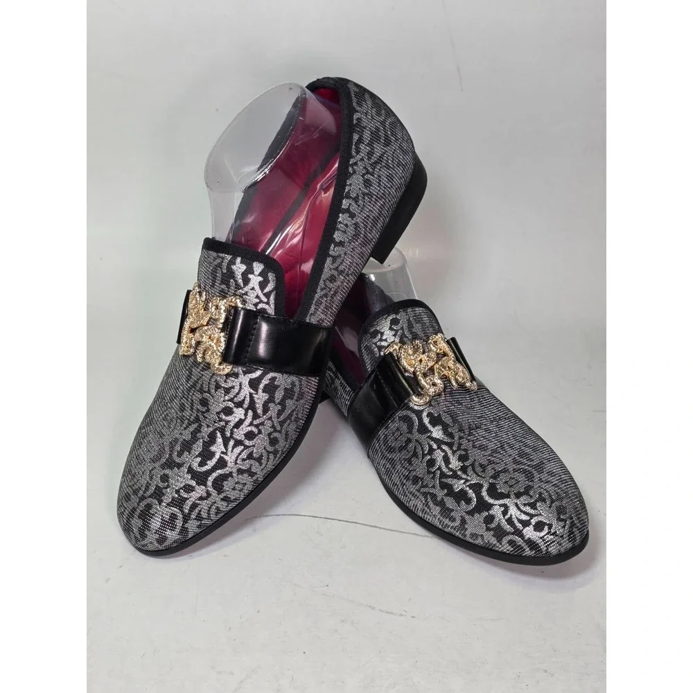 Meijiana Men's Loafers Size 8 Silver Black Gold Snake Slip On Dress Shoes